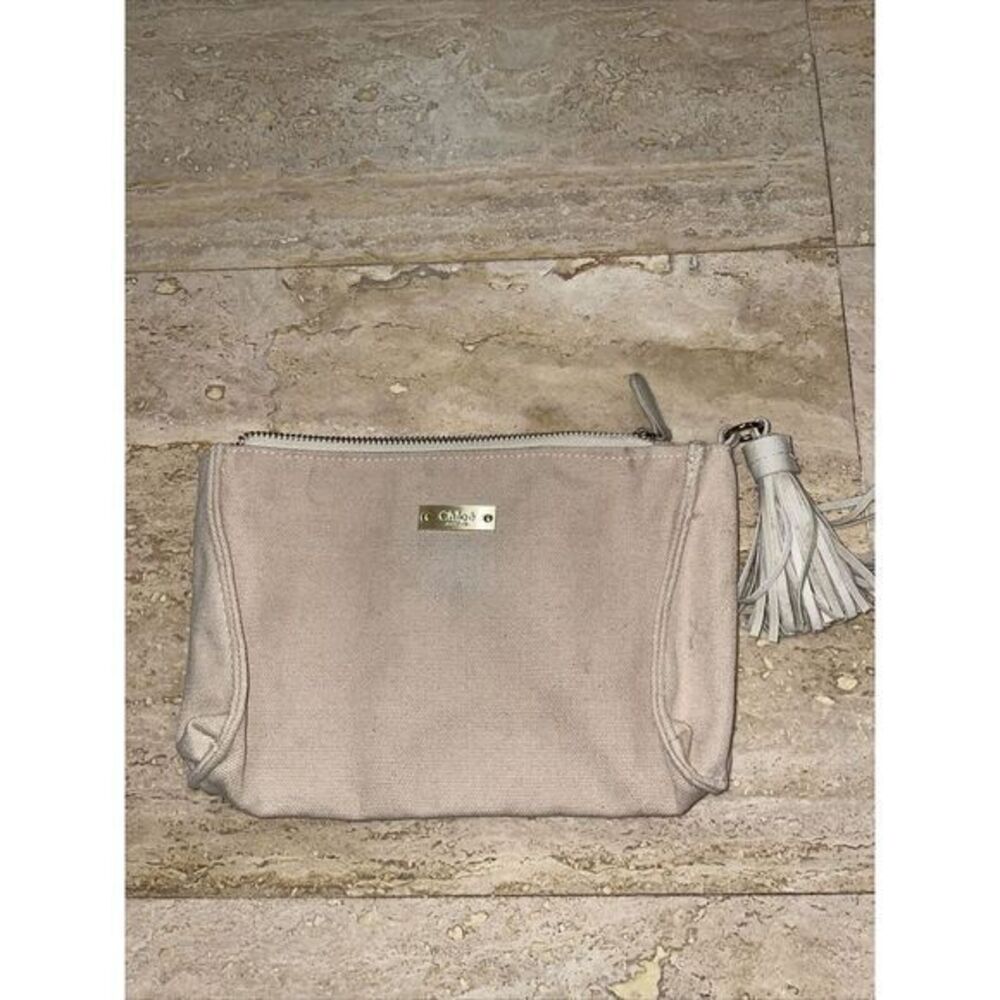 CHLOE PARFUM Canvas Pouch Bag Zipper Beige‎ Small Toiletry Make Up